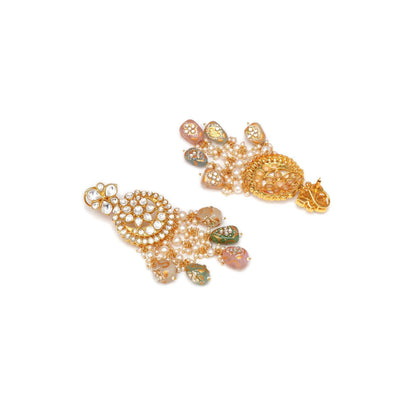 Ruby Raang Studio Long Kundan Neckpiece with Earrings and Maang Tikka with Multi Stones