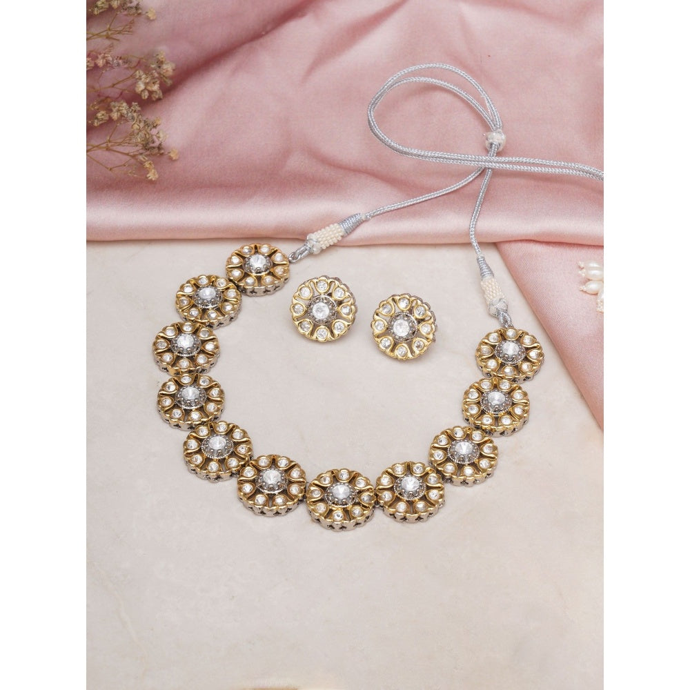 Ruby Raang Studio Gold and Silver Kundan Choker with Studs