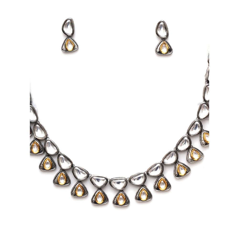 Ruby Raang Studio Dual Tone Kundan Neckpiece with Earrings