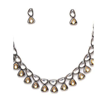 Ruby Raang Studio Dual Tone Kundan Neckpiece with Earrings