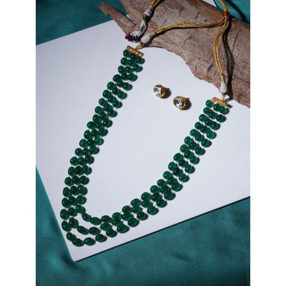 Ruby Raang Studio Long Layered Green Neckpiece with Kundan Studs