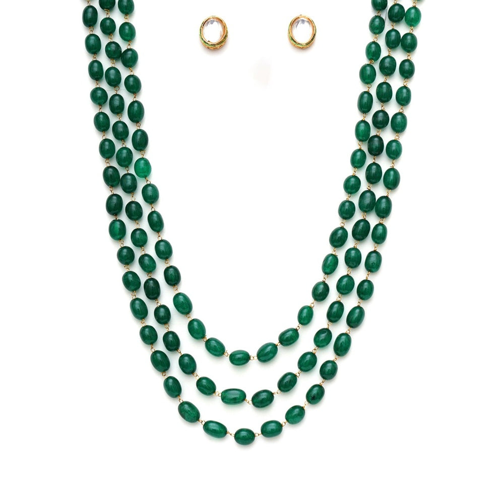 Ruby Raang Studio Long Layered Green Neckpiece with Kundan Studs