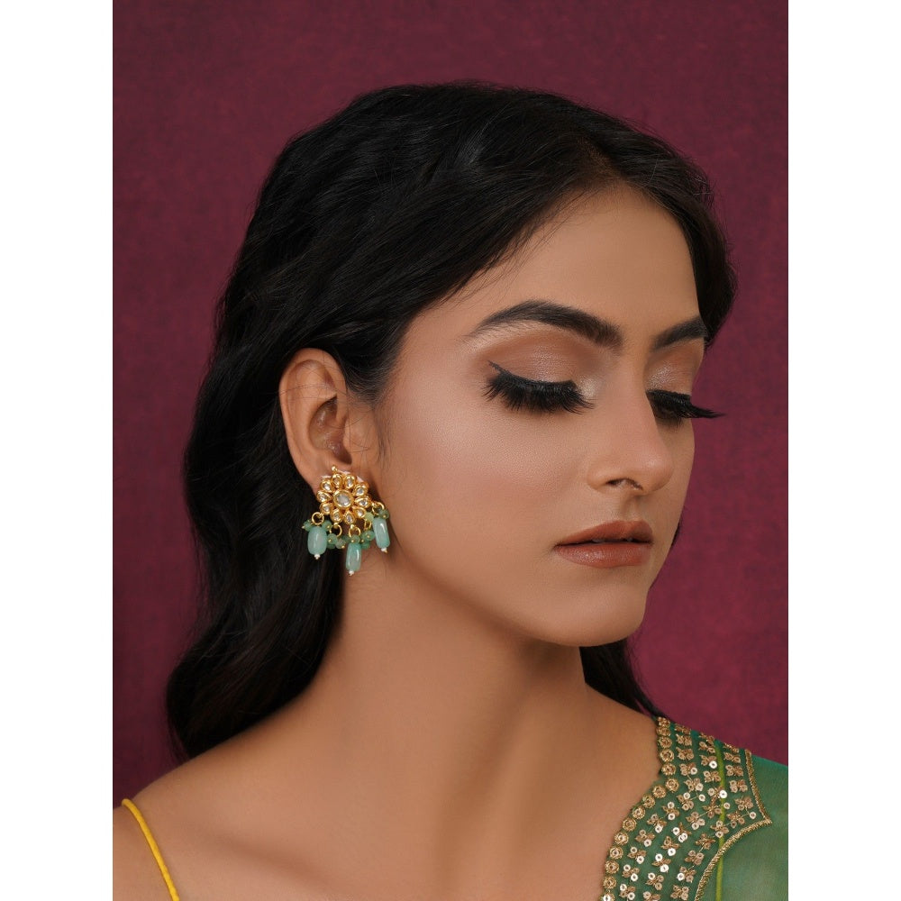 Ruby Raang Studio Mint Green Stone Kundan Earrings