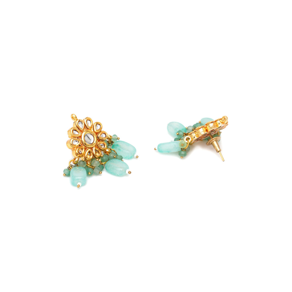 Ruby Raang Studio Mint Green Stone Kundan Earrings