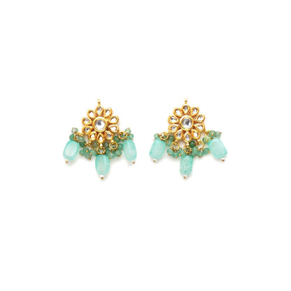 Ruby Raang Studio Mint Green Stone Kundan Earrings