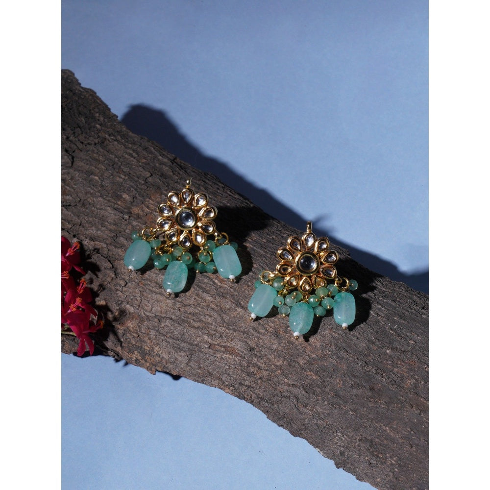 Ruby Raang Studio Mint Green Stone Kundan Earrings