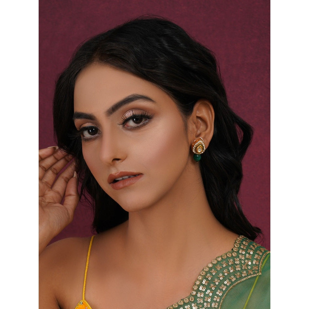 Ruby Raang Studio Emerald Stone Kundan Drops