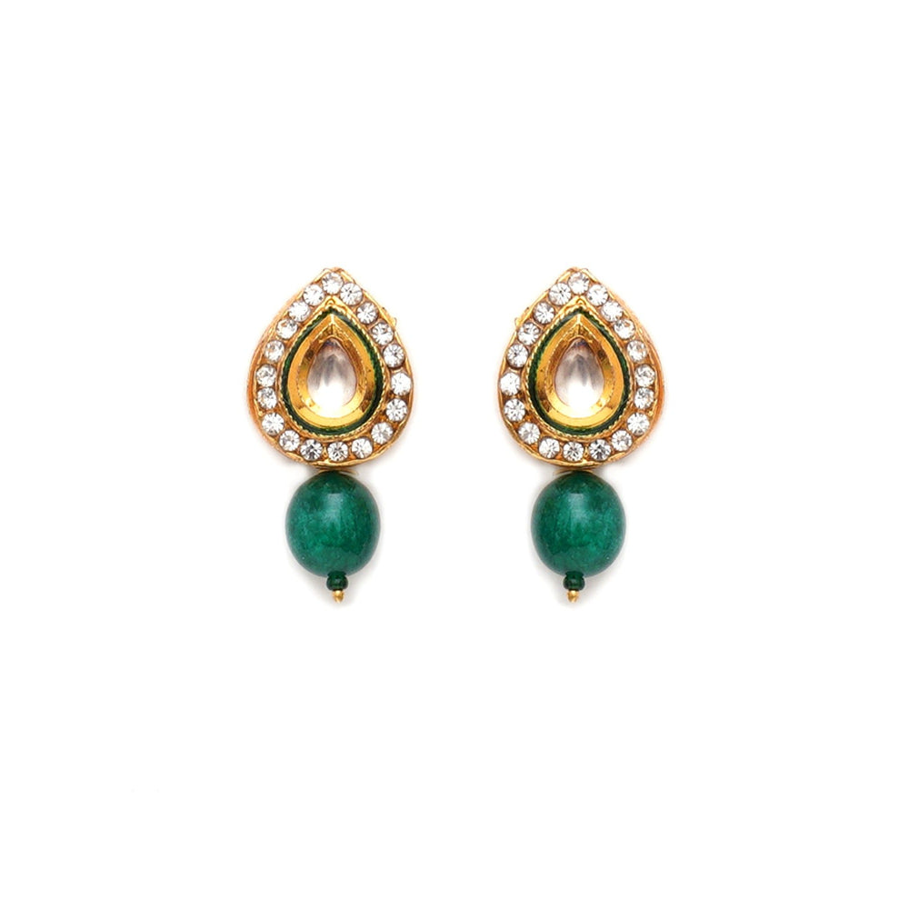 Ruby Raang Studio Emerald Stone Kundan Drops