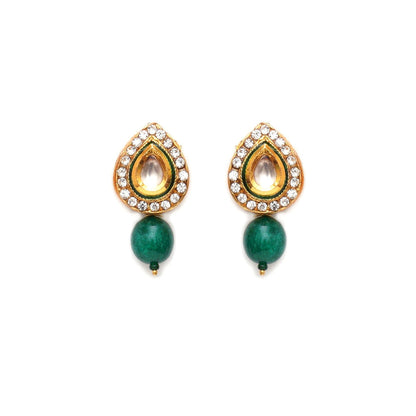 Ruby Raang Studio Emerald Stone Kundan Drops