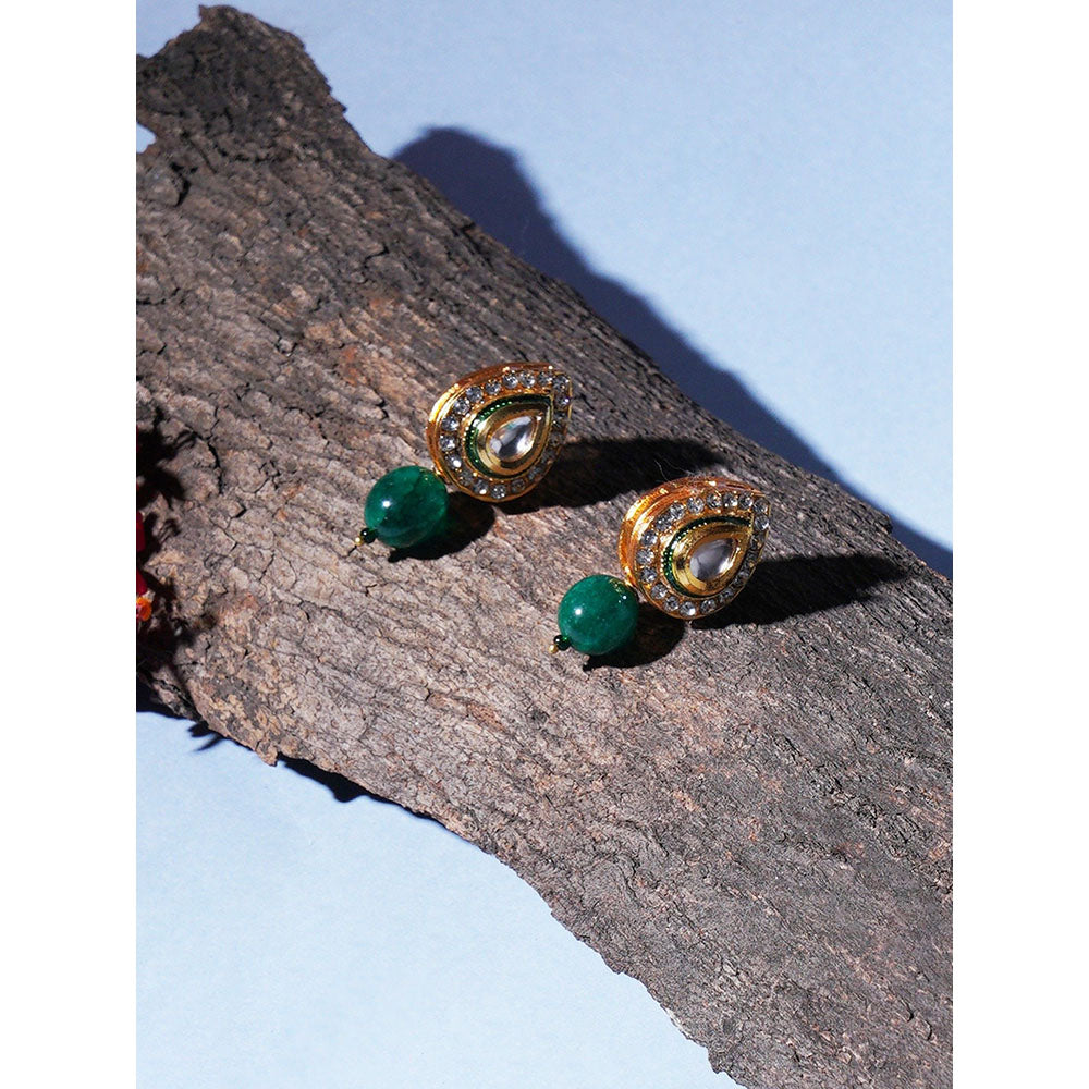 Ruby Raang Studio Emerald Stone Kundan Drops