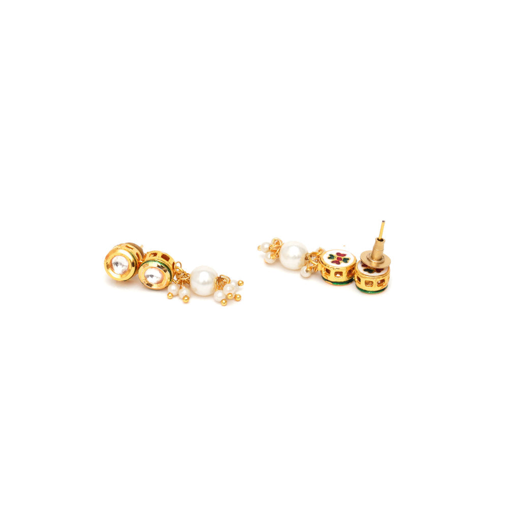 Ruby Raang Studio Kundan Earrings with Pearl Drops