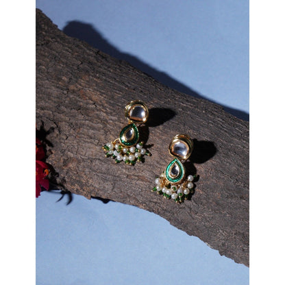 Ruby Raang Studio Dual Tone Kundan Stone with Earrings