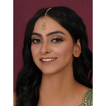 Ruby Raang Studio Kundan Turquoise Maang Tikka