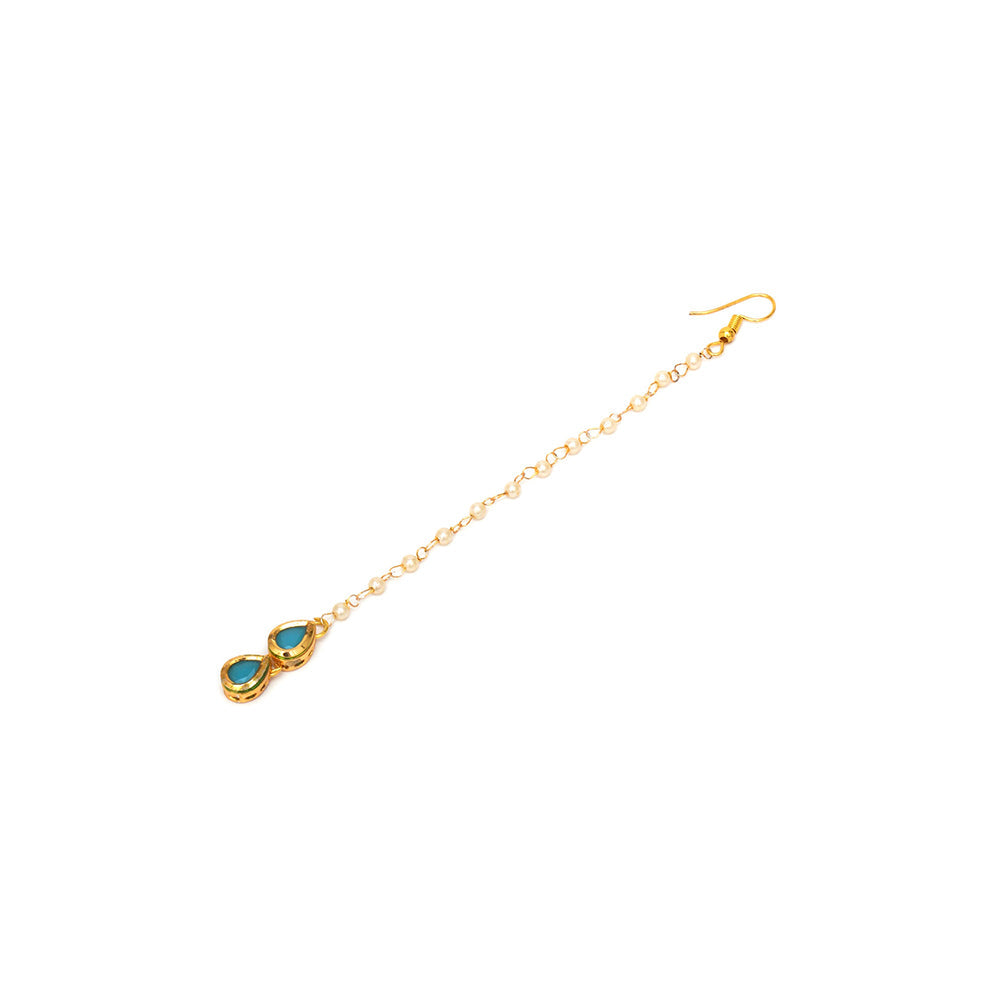Ruby Raang Studio Kundan Turquoise Maang Tikka