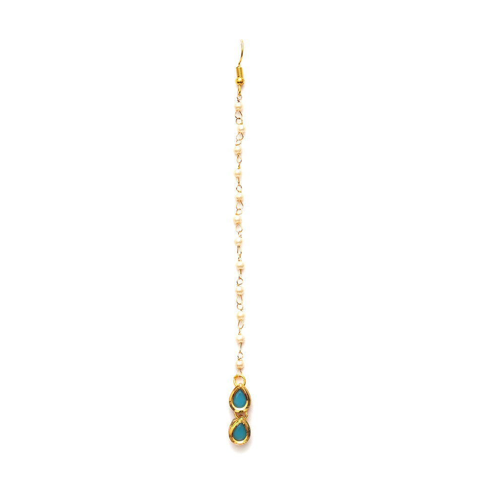 Ruby Raang Studio Kundan Turquoise Maang Tikka