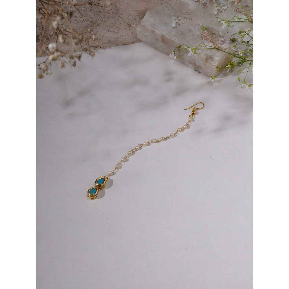 Ruby Raang Studio Kundan Turquoise Maang Tikka