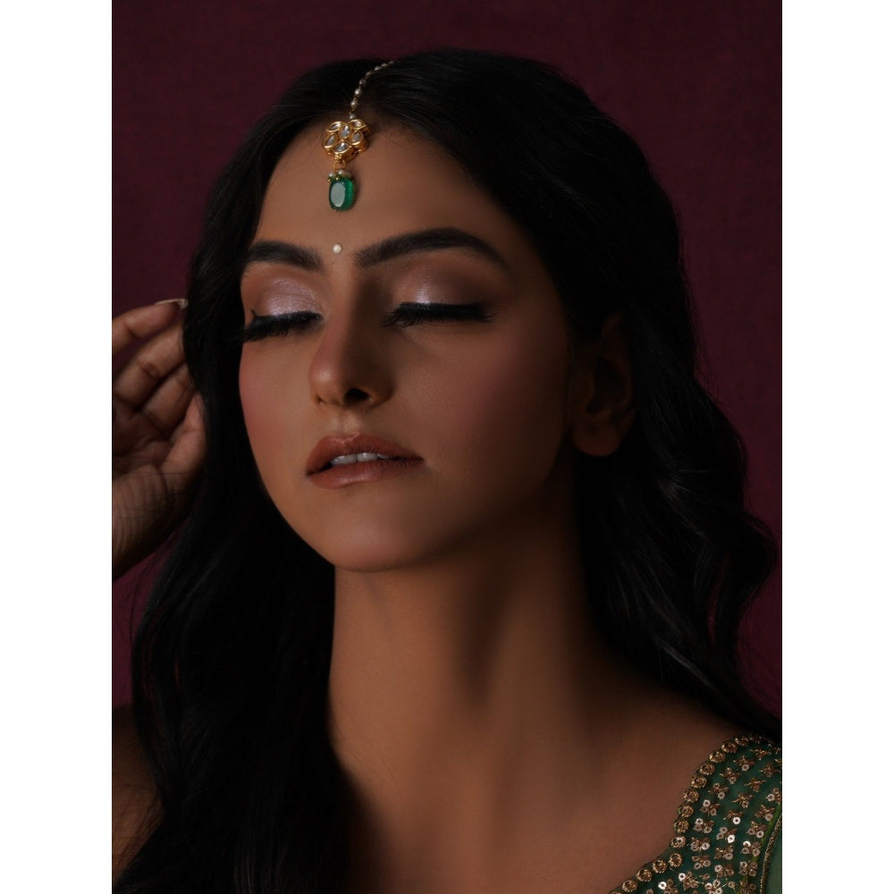 Ruby Raang Studio Kundan Green Maang Tikka