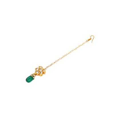 Ruby Raang Studio Kundan Green Maang Tikka