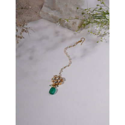 Ruby Raang Studio Kundan Green Maang Tikka