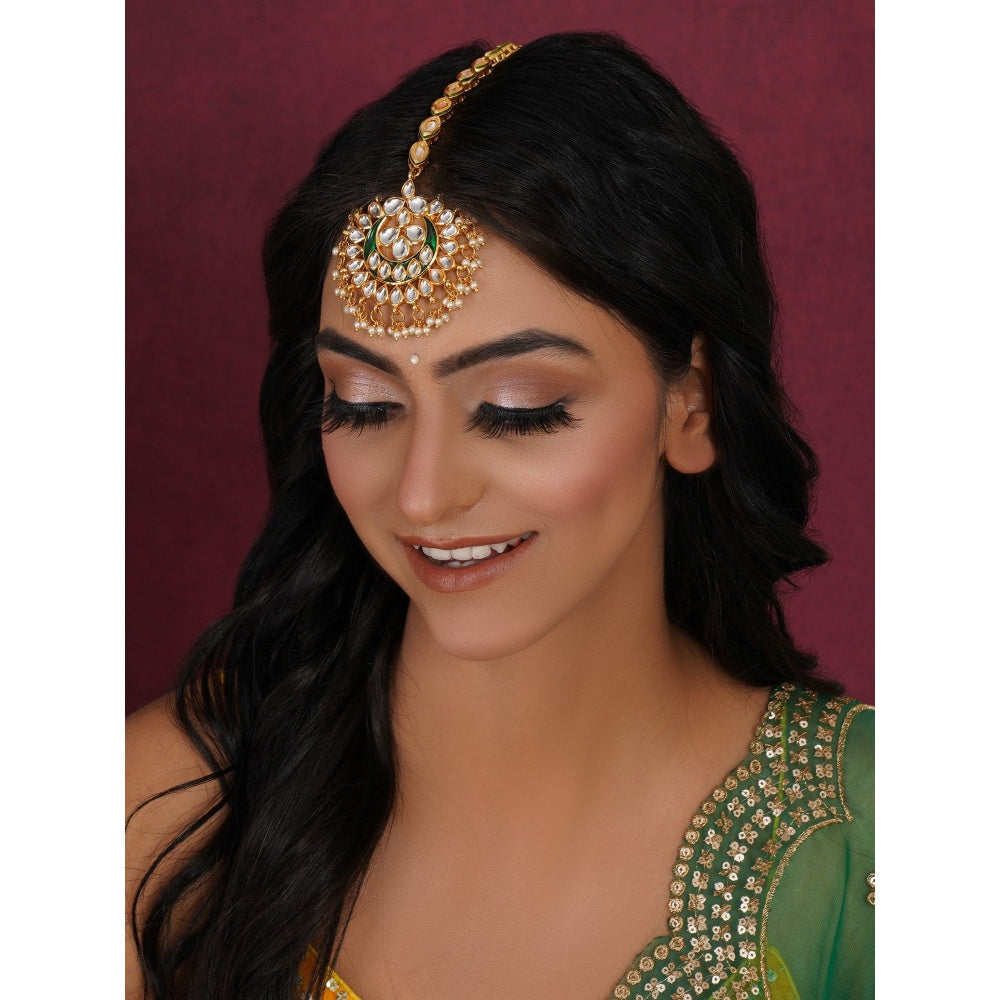 Ruby Raang Studio Green Kundan Maang Tikka