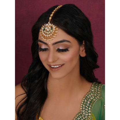 Ruby Raang Studio Green Kundan Maang Tikka