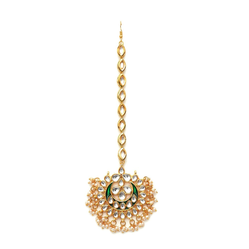 Ruby Raang Studio Green Kundan Maang Tikka