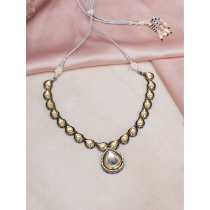 Ruby Raang Studio Long Tear Drop Dual Tone Kundan Neckpiece
