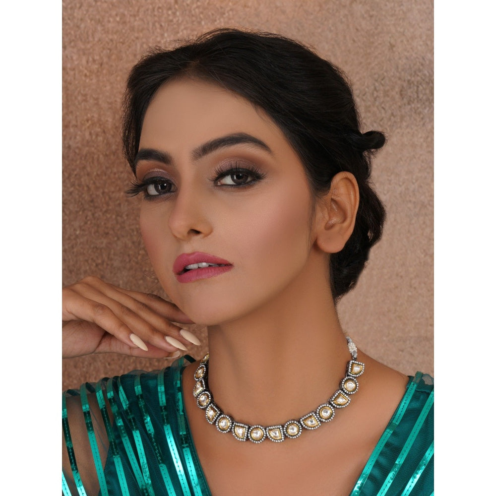 Ruby Raang Studio Mixed Cut Dual Tone Kundan Neckpiece