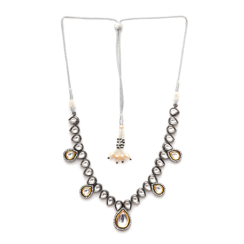 Ruby Raang Studio Tear Drop Dual Tone Kundan Neckpiece with Diamond Detailing