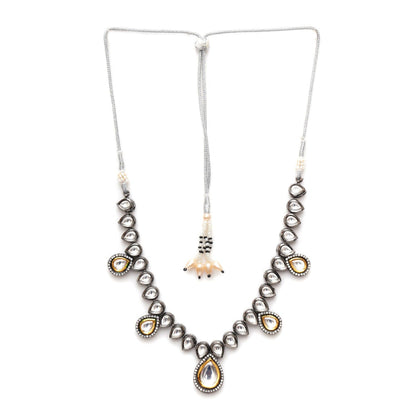 Ruby Raang Studio Tear Drop Dual Tone Kundan Neckpiece with Diamond Detailing