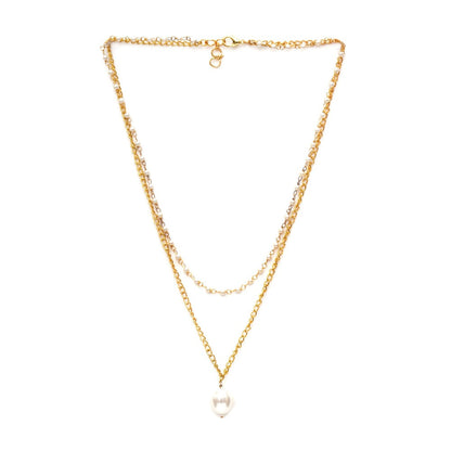 Ruby Raang Studio Layered White Pearl and Gold Neckpiece with Emeralds