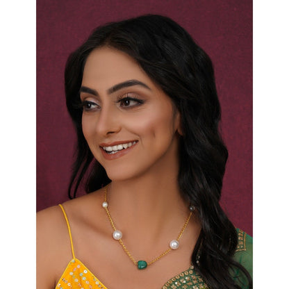 Ruby Raang Studio Layered Pearl and Emerald Neckpiece