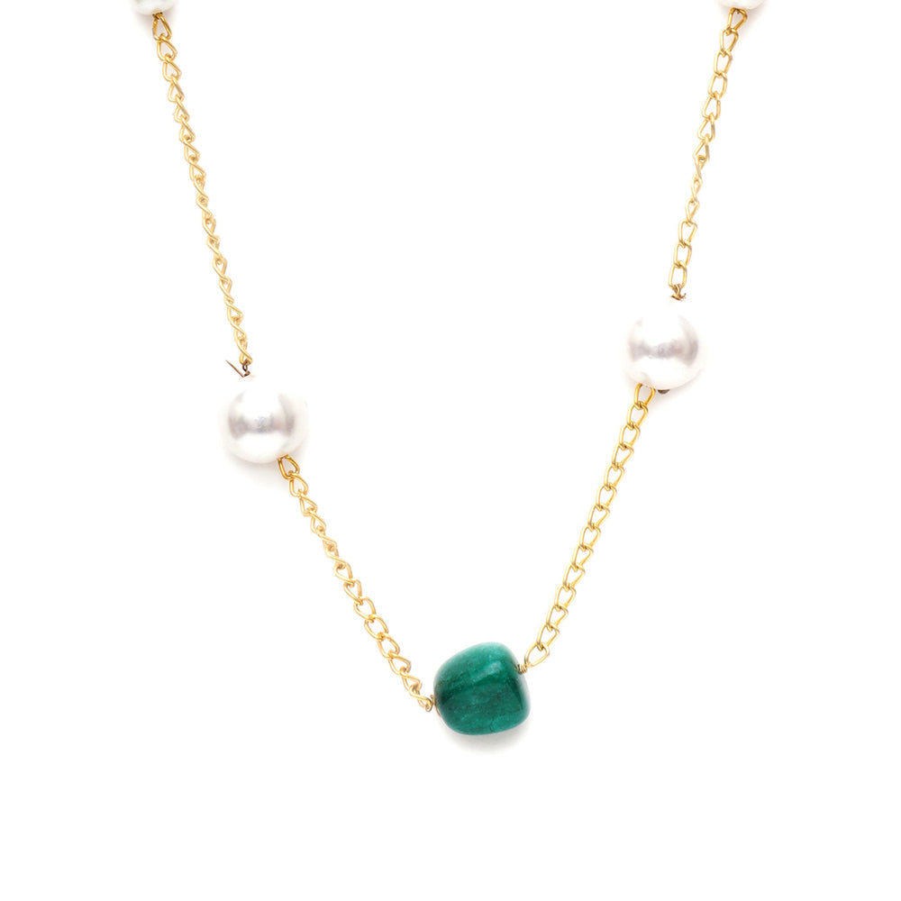 Ruby Raang Studio Layered Pearl and Emerald Neckpiece