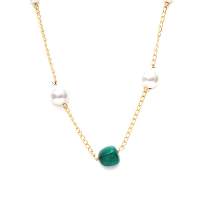 Ruby Raang Studio Layered Pearl and Emerald Neckpiece