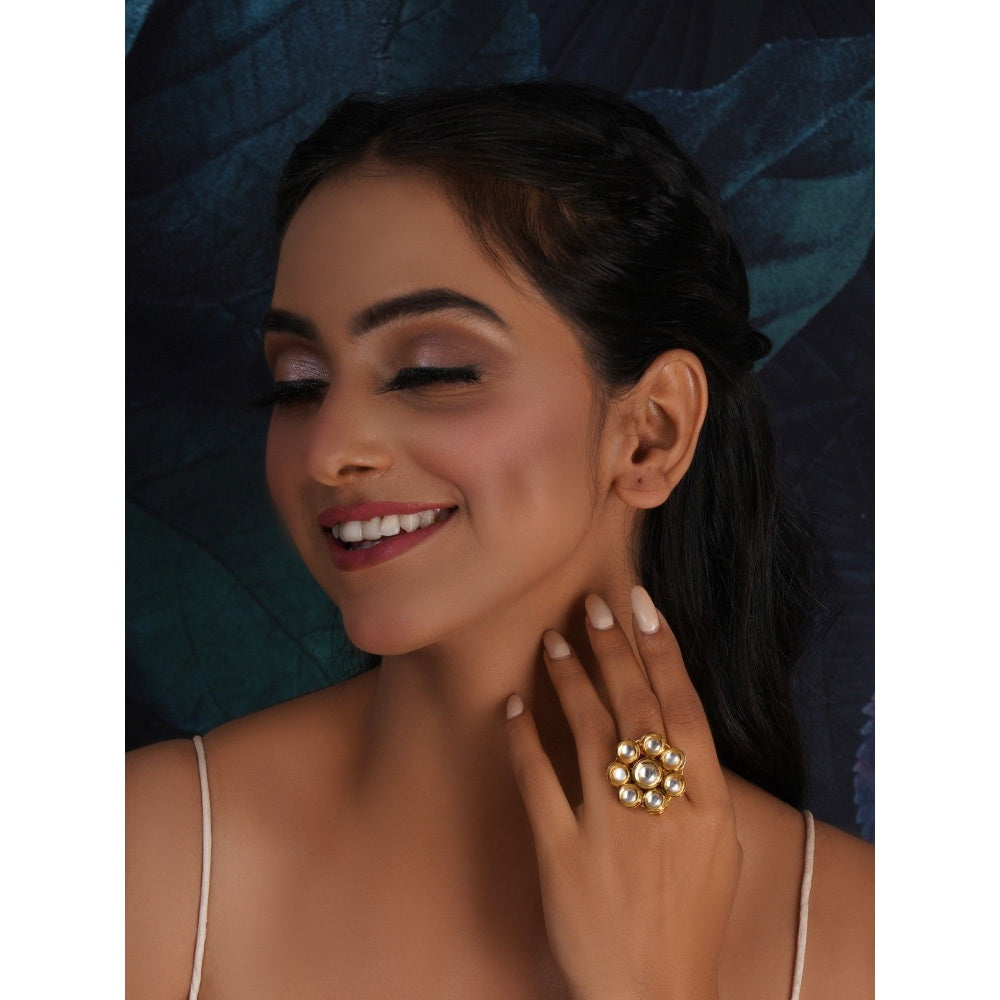 Ruby Raang Studio Kundan Flower Ring