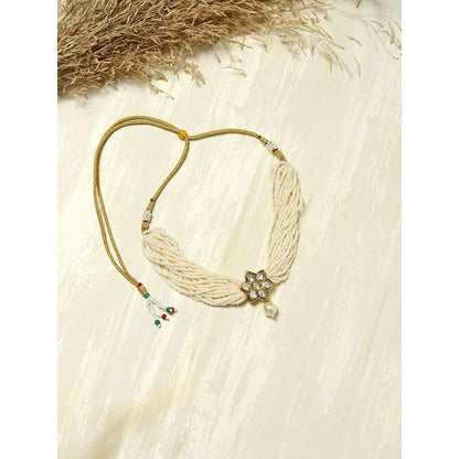 Ruby Raang Studio Gold-Plated White & Green Brass Kundan & Pearls Choker Necklace