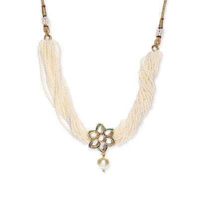 Ruby Raang Studio Gold-Plated White & Green Brass Kundan & Pearls Choker Necklace