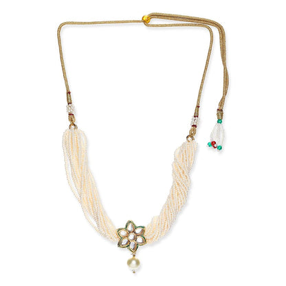 Ruby Raang Studio Gold-Plated White & Green Brass Kundan & Pearls Choker Necklace