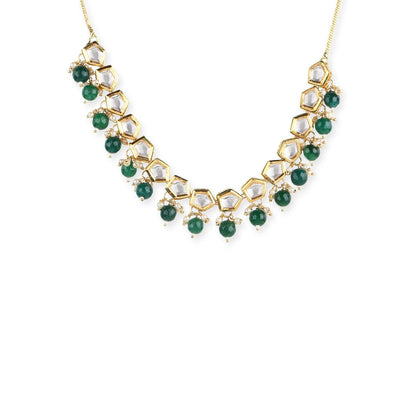 Ruby Raang Studio Gold-Plated White & Green Brass Kundan & Pearls Necklace