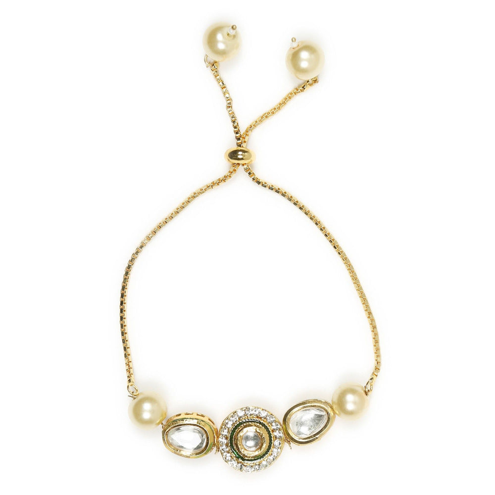 Ruby Raang Studio Gold-Plated White Brass Kundan Charm Bracelet