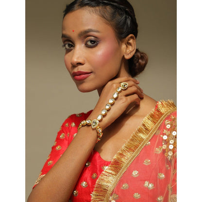 Ruby Raang Studio Gold-Plated White & Green Brass Kundan Harness