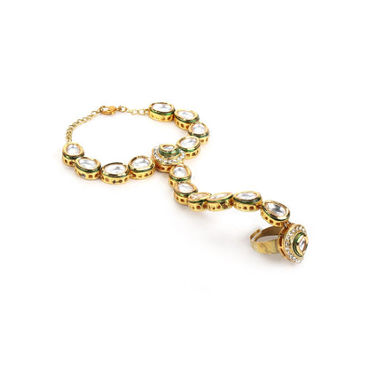 Ruby Raang Studio Gold-Plated White & Green Brass Kundan Harness