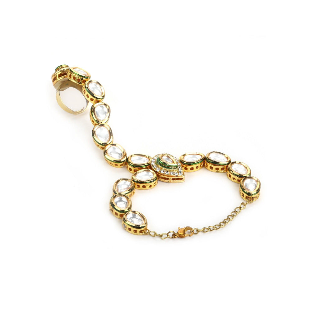 Ruby Raang Studio Gold-Plated White & Green Brass Kundan Harness