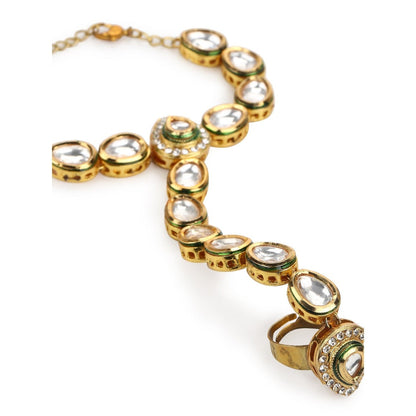 Ruby Raang Studio Gold-Plated White & Green Brass Kundan Harness