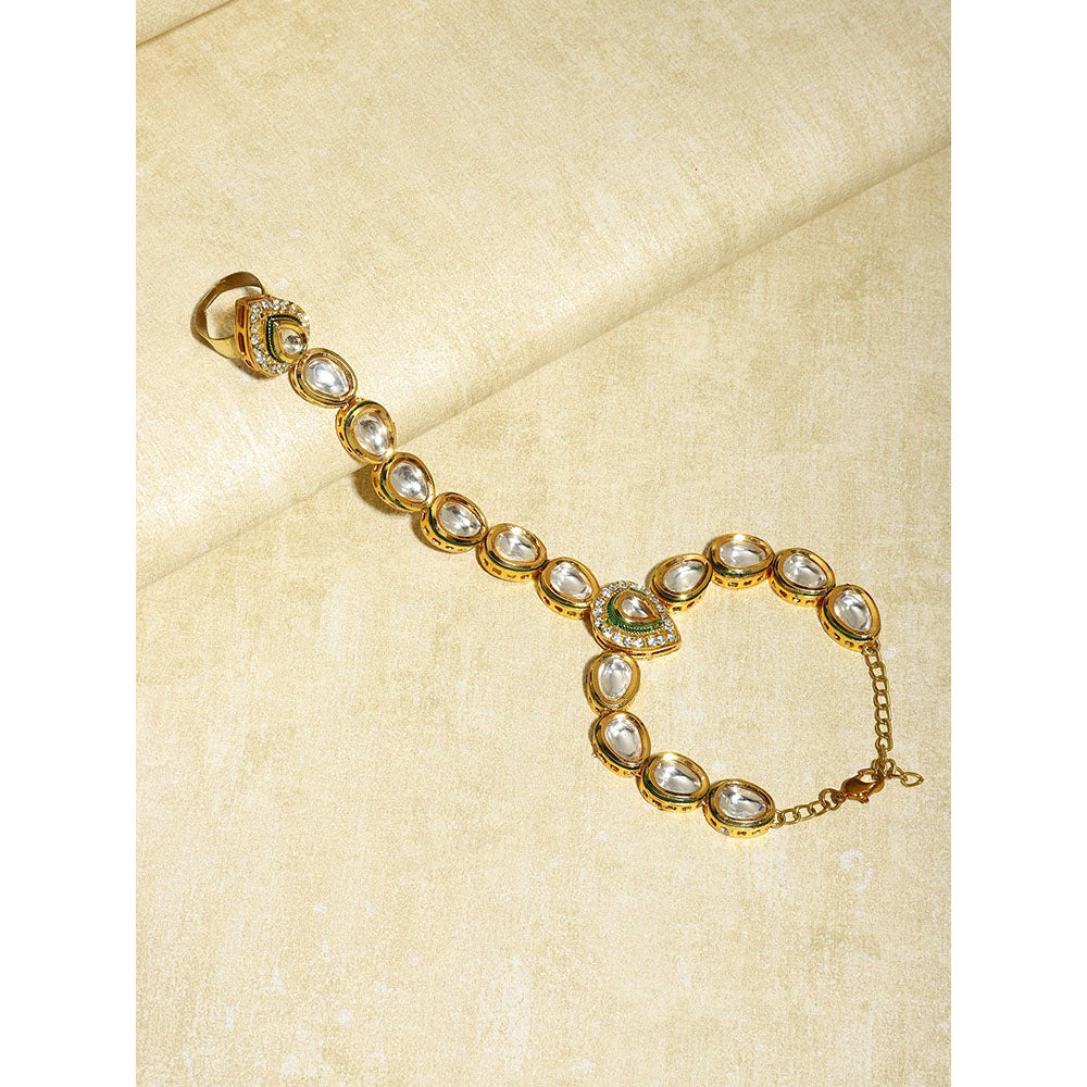 Ruby Raang Studio Gold-Plated White & Green Brass Kundan Harness