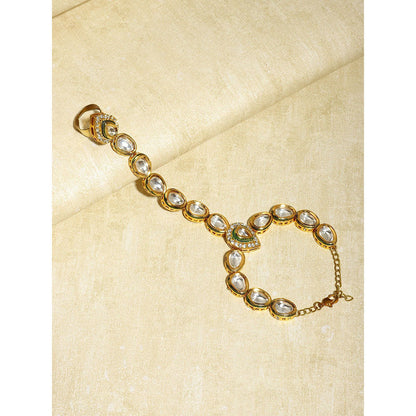 Ruby Raang Studio Gold-Plated White & Green Brass Kundan Harness