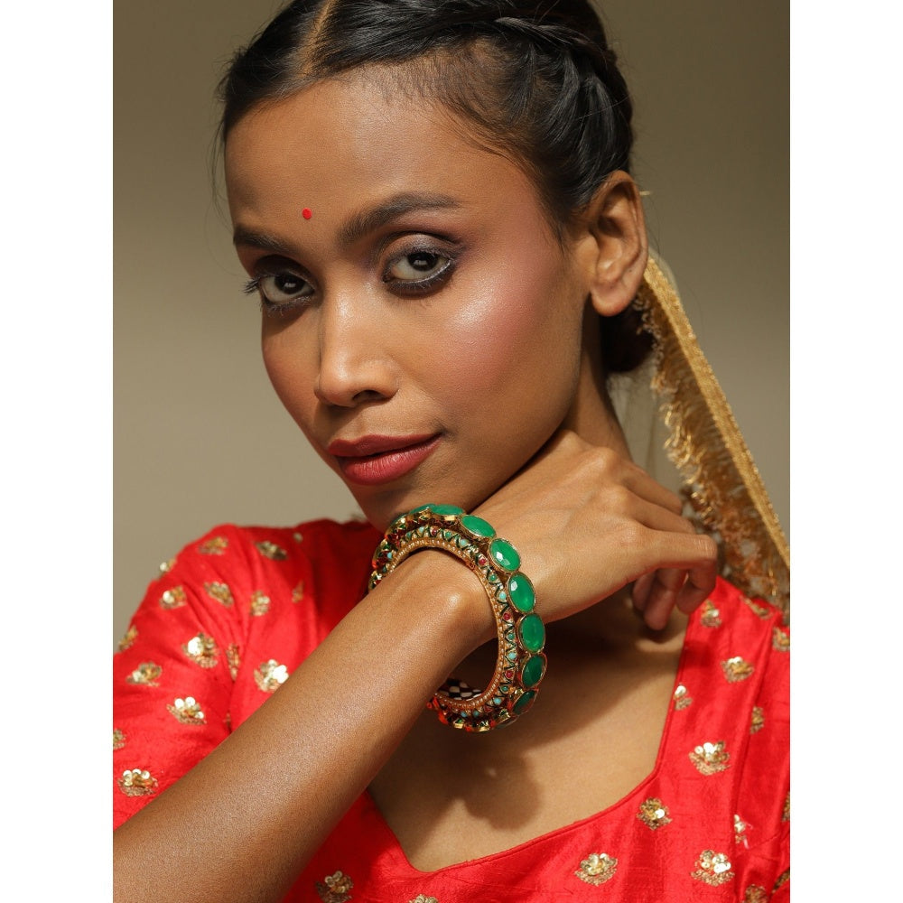 Ruby Raang Studio Gold Plated Kundan Meenakari Bangle