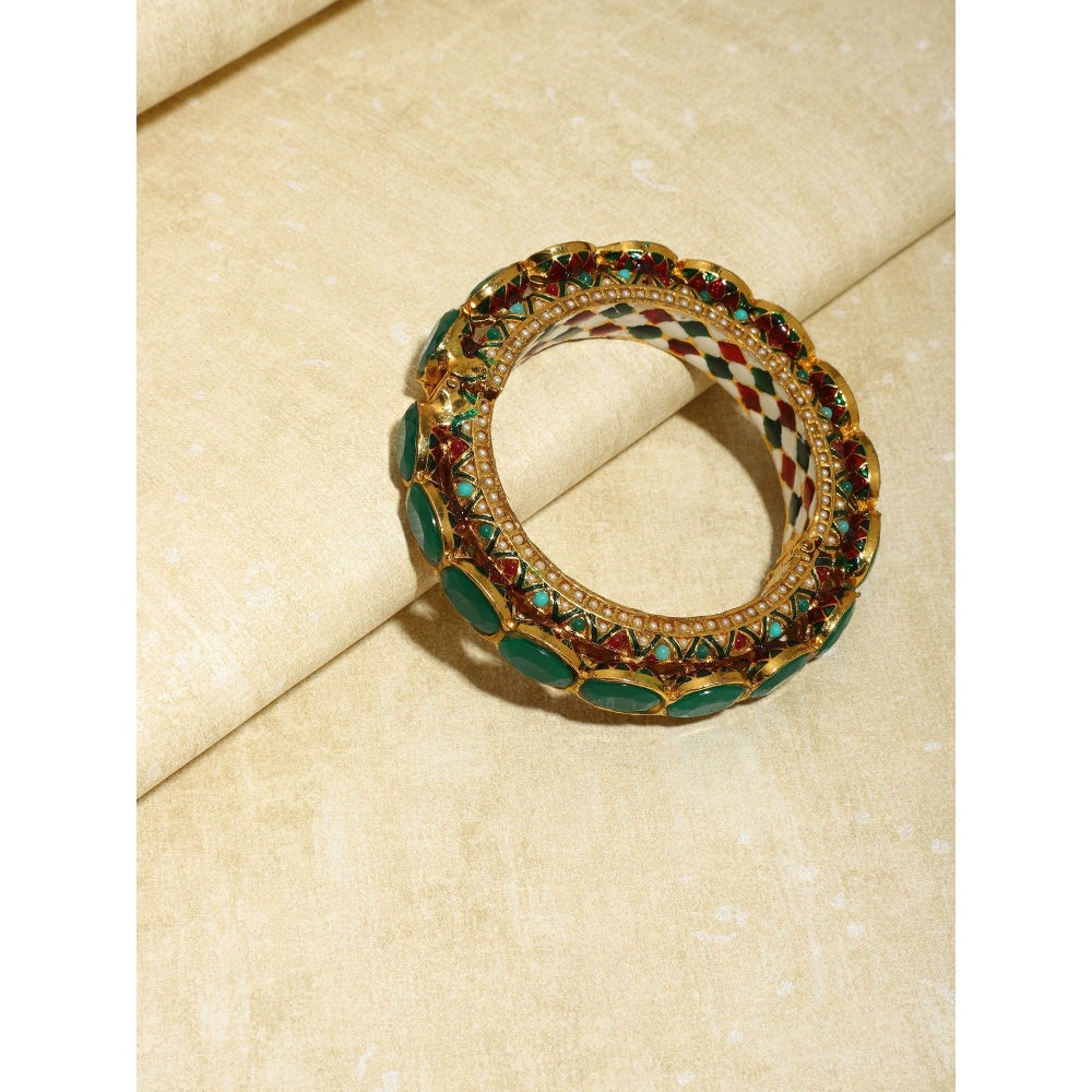 Ruby Raang Studio Gold Plated Kundan Meenakari Bangle