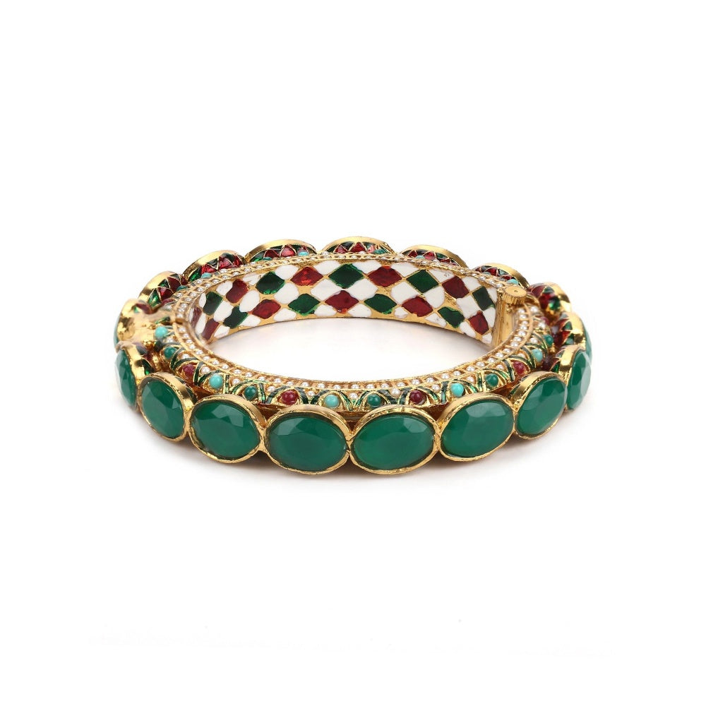 Ruby Raang Studio Gold Plated Kundan Meenakari Bangle