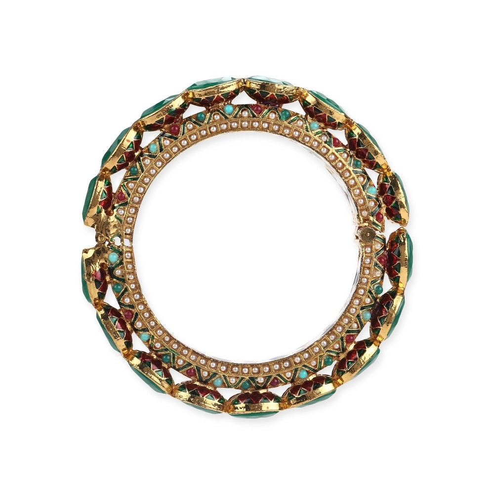Ruby Raang Studio Gold Plated Kundan Meenakari Bangle